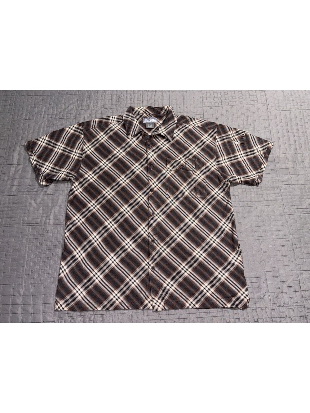 No Fear Button Down Shirt Mens Lrg brown Plaid Short Sleeve Skate Y2K